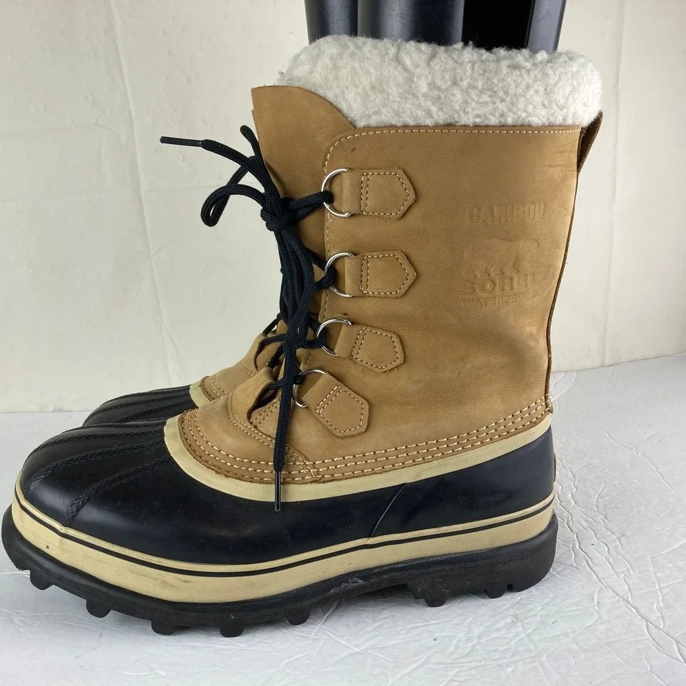 Sorel Caribou Winter Boots Mens 12 Buff Black Waterproof Snow Boots Gorpcore